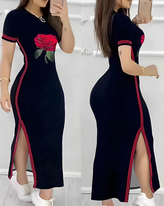 👗✨ Vestido Casual Feminino Meia Panturrilha – Gola Redonda, Alta Elasticidade e Caimento Leve para o Verão 2024!