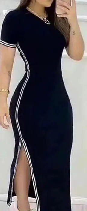 👗✨ Vestido Casual Feminino Meia Panturrilha – Gola Redonda, Alta Elasticidade e Caimento Leve para o Verão 2024!