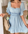 👗✨ Vestido Midi CHAIYAO com Pregas – Decote Quadrado, Manga Média e Cintura Elástica! Perfeito para o Verão 2025 ☀️