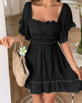 👗✨ Vestido Midi CHAIYAO com Pregas – Decote Quadrado, Manga Média e Cintura Elástica! Perfeito para o Verão 2025 ☀️