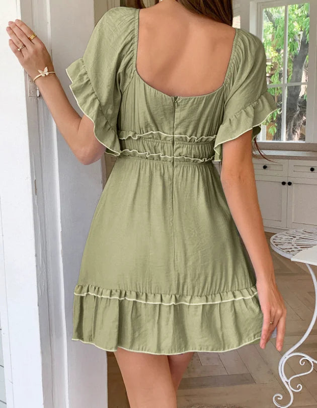 👗✨ Vestido Midi CHAIYAO com Pregas – Decote Quadrado, Manga Média e Cintura Elástica! Perfeito para o Verão 2025 ☀️