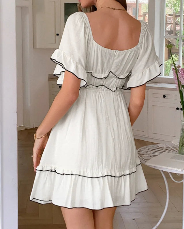 👗✨ Vestido Midi CHAIYAO com Pregas – Decote Quadrado, Manga Média e Cintura Elástica! Perfeito para o Verão 2025 ☀️