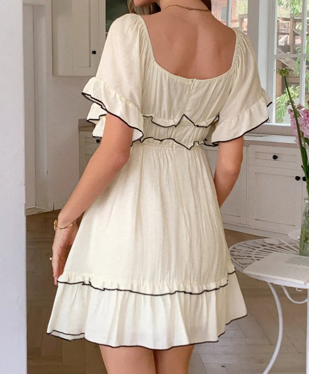 👗✨ Vestido Midi CHAIYAO com Pregas – Decote Quadrado, Manga Média e Cintura Elástica! Perfeito para o Verão 2025 ☀️